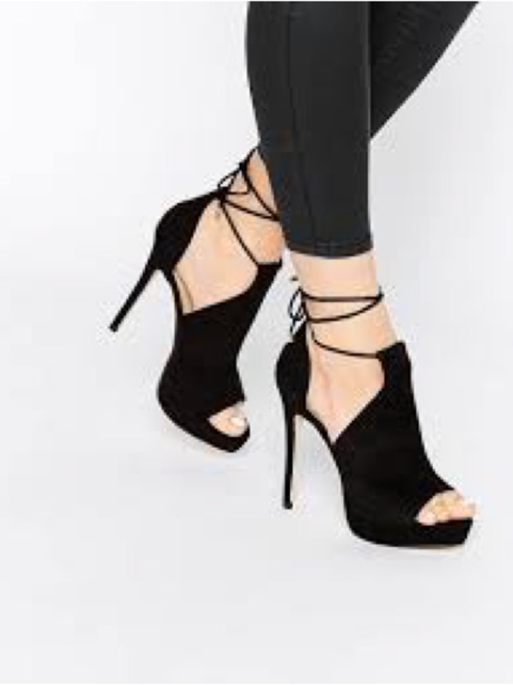Apt 9 Black 4.5” Stilettos w/Peep Toe, Side Cutout, Lace Up Ankle Ties Sz 8.5